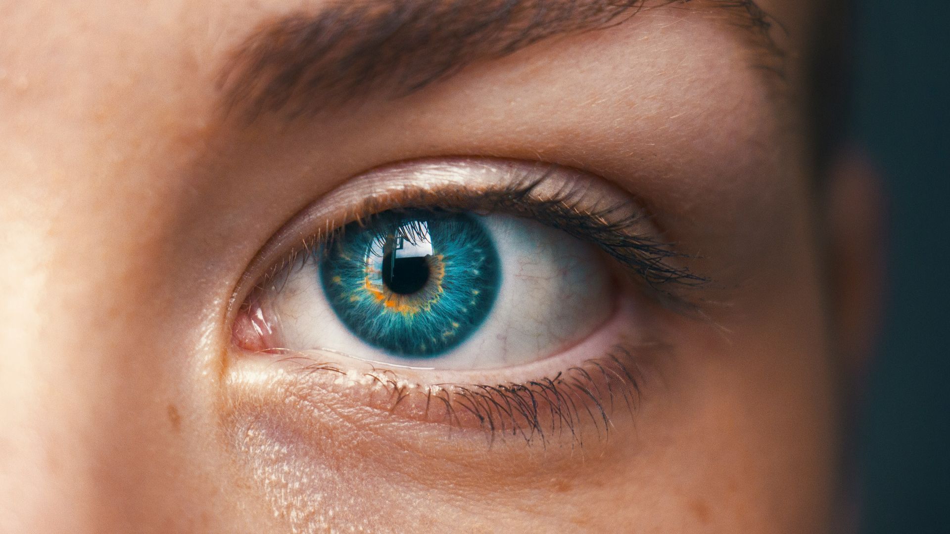selective focus of blue-eyed person