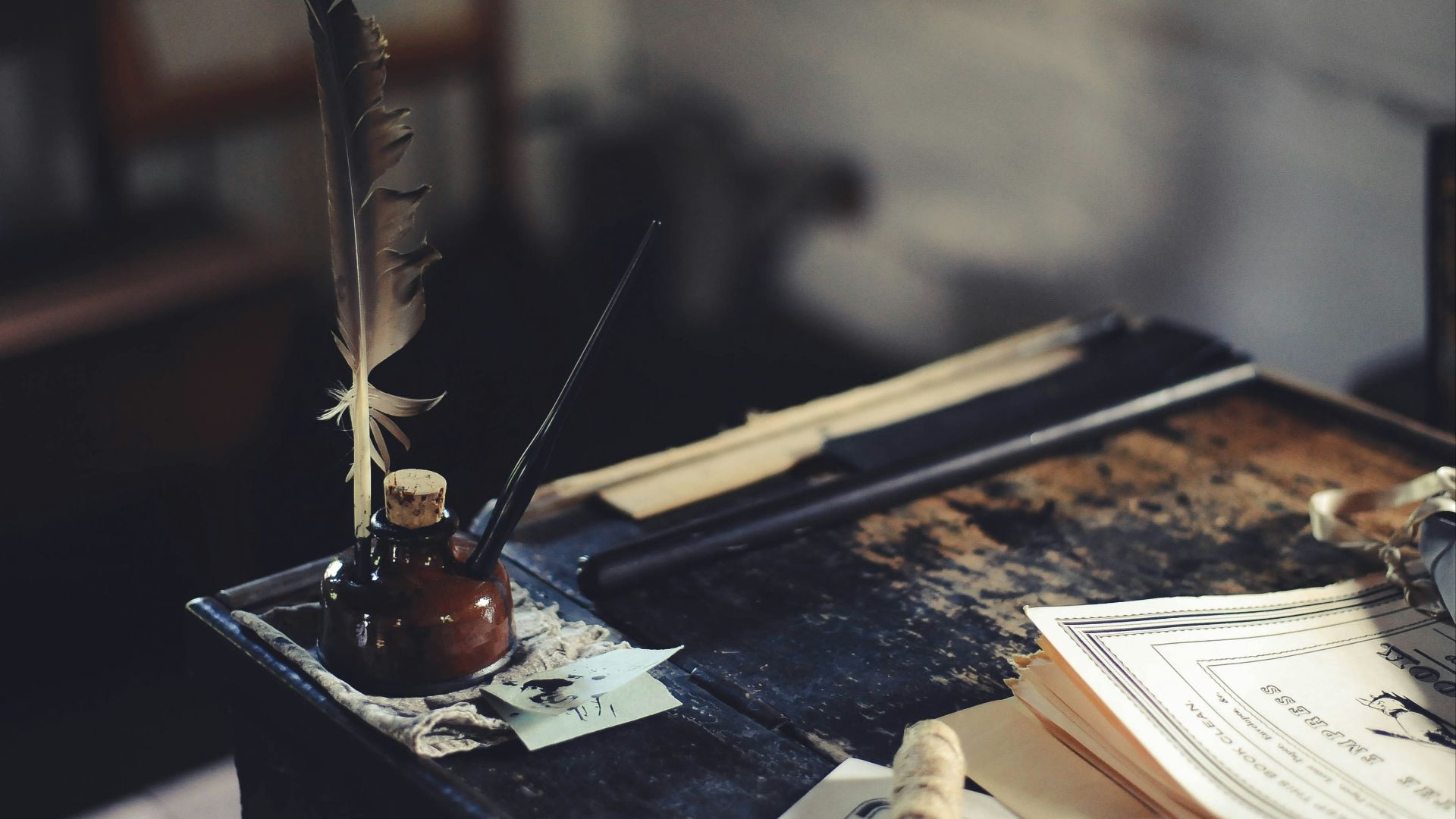 ink bottle on desk