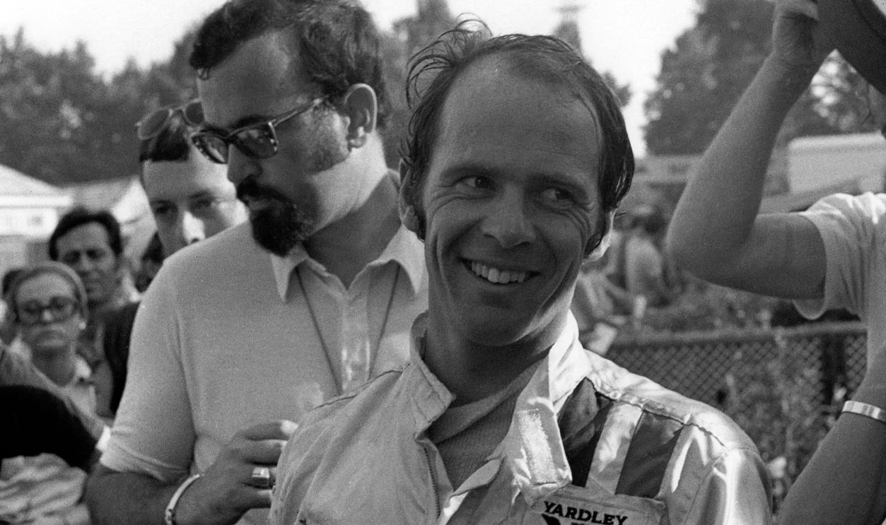 Peter Gethin, BRM P160, Grand Prix of Italy, Autodromo Nazionale Monza, 05 September 1971. Peter Gethin is all smiles after his victory in the 1971 Italian Grand Prix in Monza, in the closest finish in Formula One history, as Peter Gethin beat Ronnie Peterson by 0.01 seconds with the top five covered by just 0.61 seconds,.