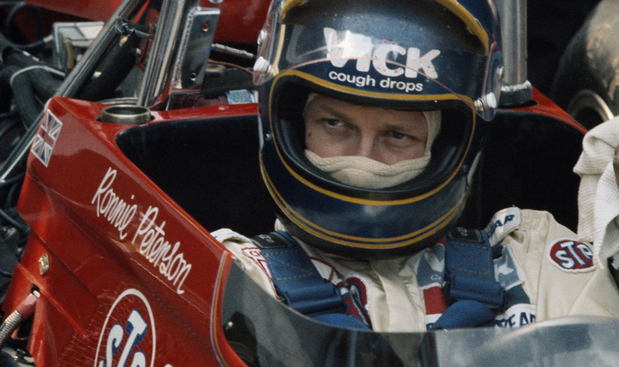 Ronnie Peterson sits aboard the #3 STP March Racing Team March 721G Ford Cos. DFV 3.0 V8 before the start of the British Grand Prix on 15th July 1972 at the Brands Hatch circuit in Fawkham, Great Britain