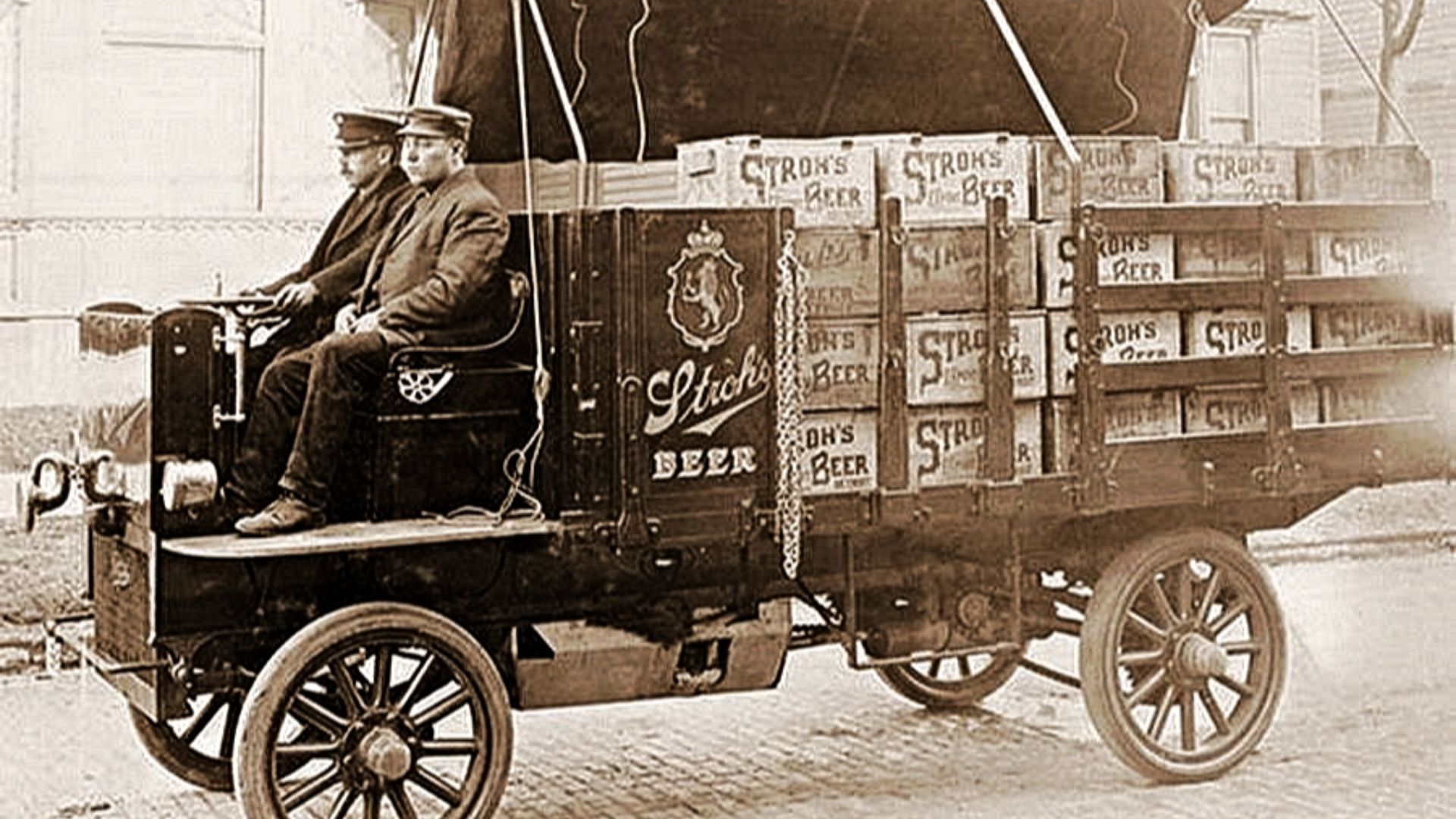 There are at least 100 of those wooden cases on the truck. A single antique Stroh's case just like these, but empty, sold for $125 online, in June, 2015. And who knows what a dyed-in-the wool beer collector would pay for an entire truck like that today, w