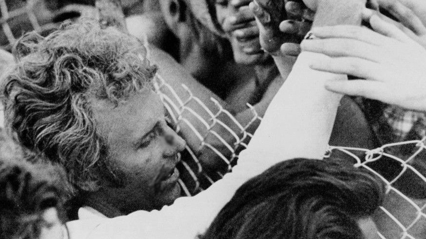 Evel Knievel after the Snake River Canyon jump