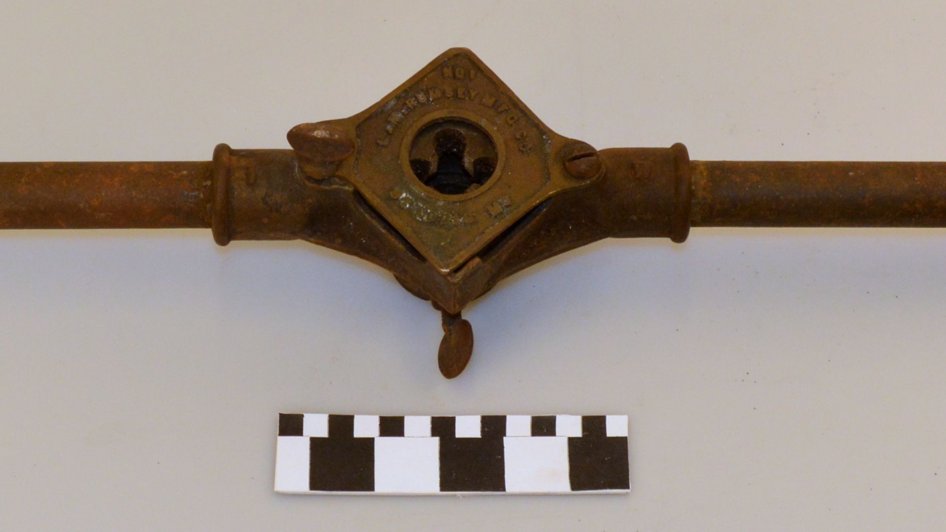 This pipe-threading machine, made by St. Louis business L. M. Rumsey Manufacturing Co., belonged to Stephen Braun (1873-1940), a St. Louis City Stationary Engineer, and then his son Elmer Braun (1907-1965?). Elmer built an addition to his home on the 600 