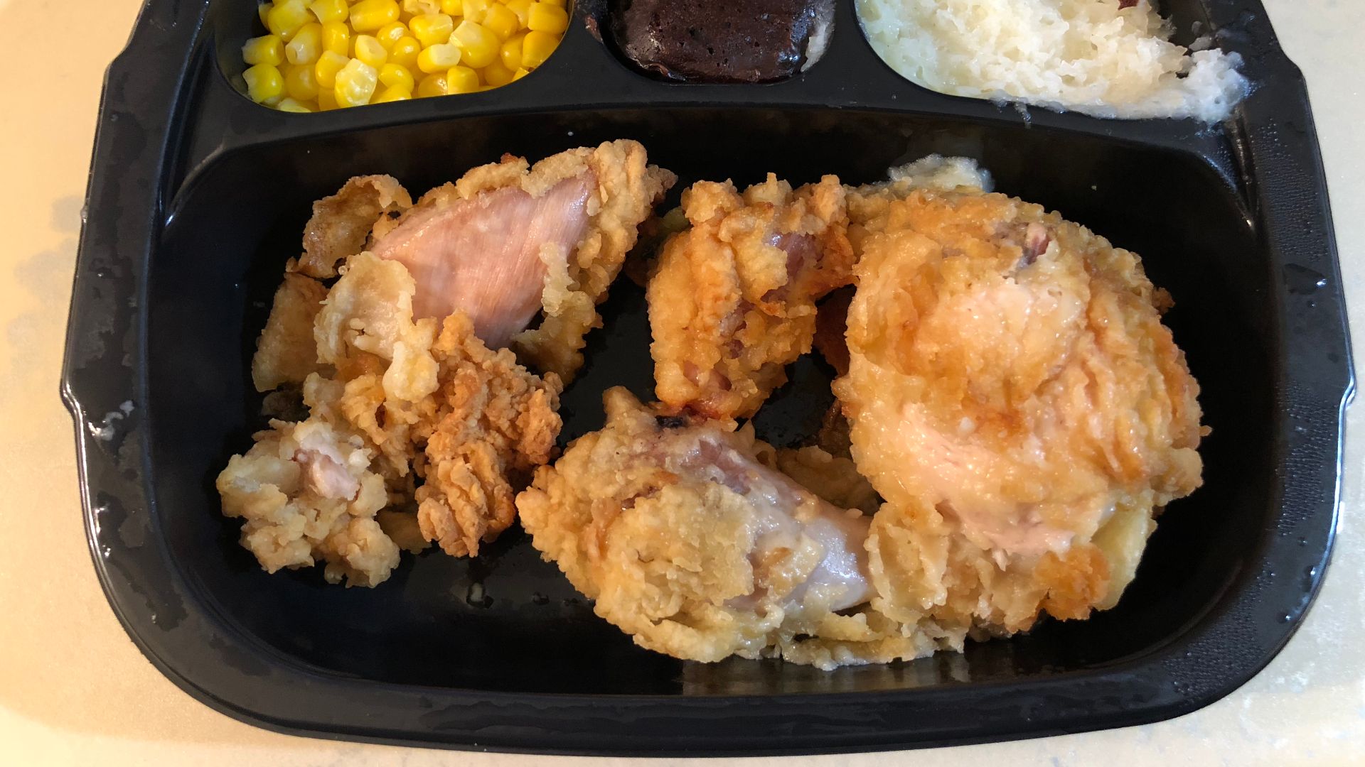 A Hungry-Man Selects Classic Fried Chicken TV dinner after heating in Dunn Loring, Fairfax County, Virginia