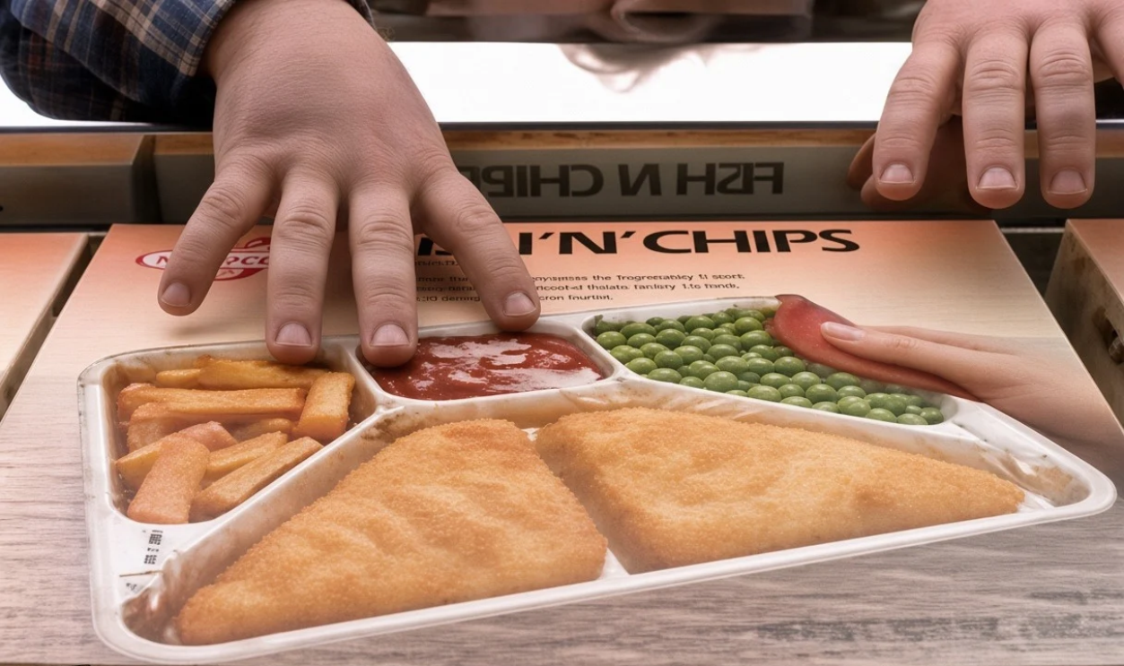 Screenshot from Swanson English-Style Fish ’n’ Chips TV Dinner, C.A. Swanson & Sons (1970)
