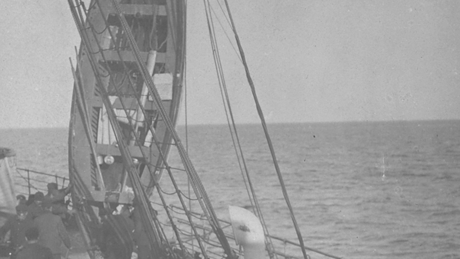 File:This uncaptioned photograph is presumed to be a TITANIC lifeboat being hoisted to drain it of water. - NARA - 278331.jpg