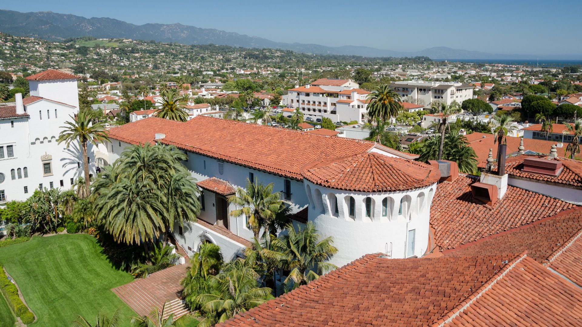View from Santa Barbara's courthouse tower looking east.