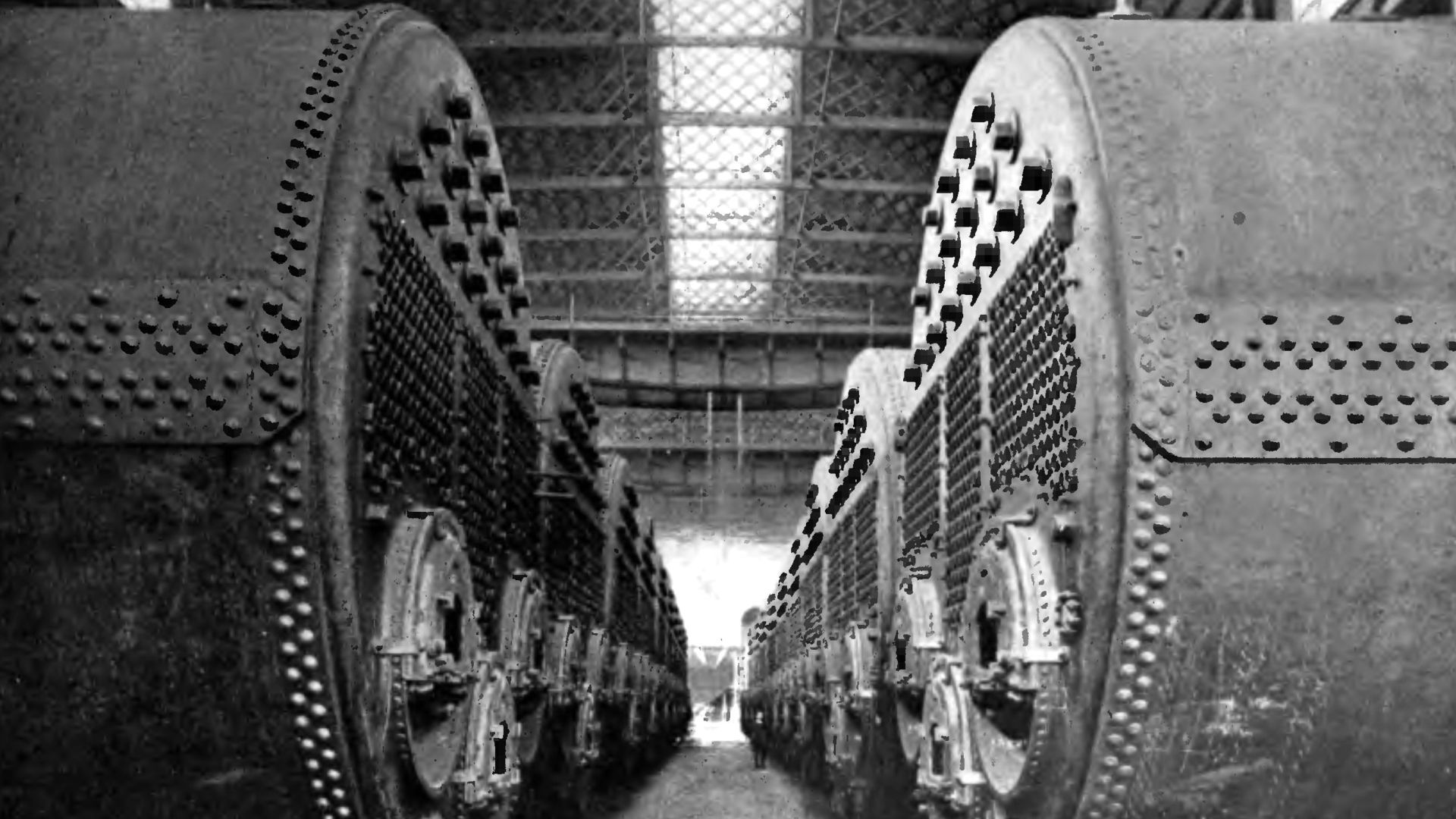 An Unsinkable Titanic, p. 111.
Twenty of the Twenty-nine Boilers of the Titanic Assembled Ready for Placing in the Ship