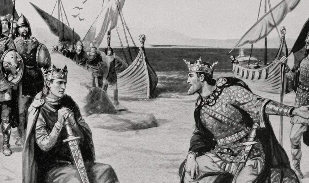 Joseph Ratcliffe Skelton - Canute and Edmund Ironside negotiating peace
