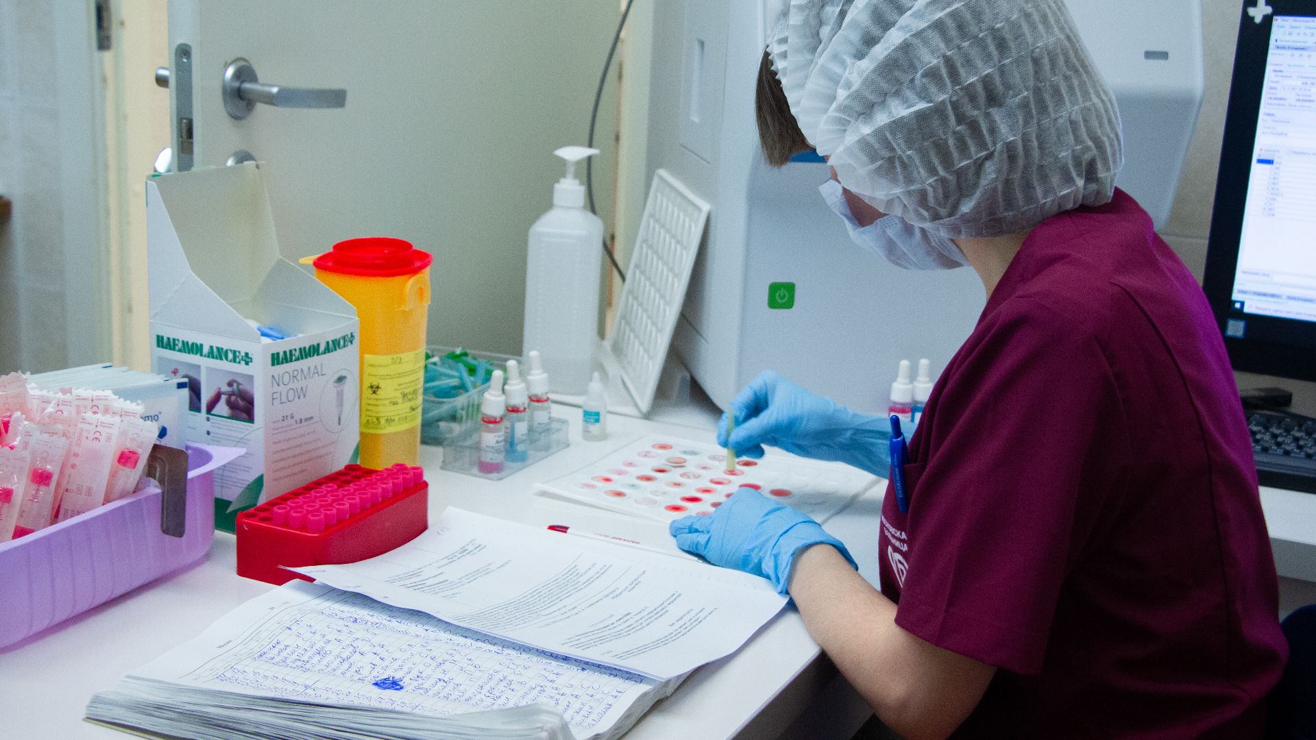 Human blood test in laboratory