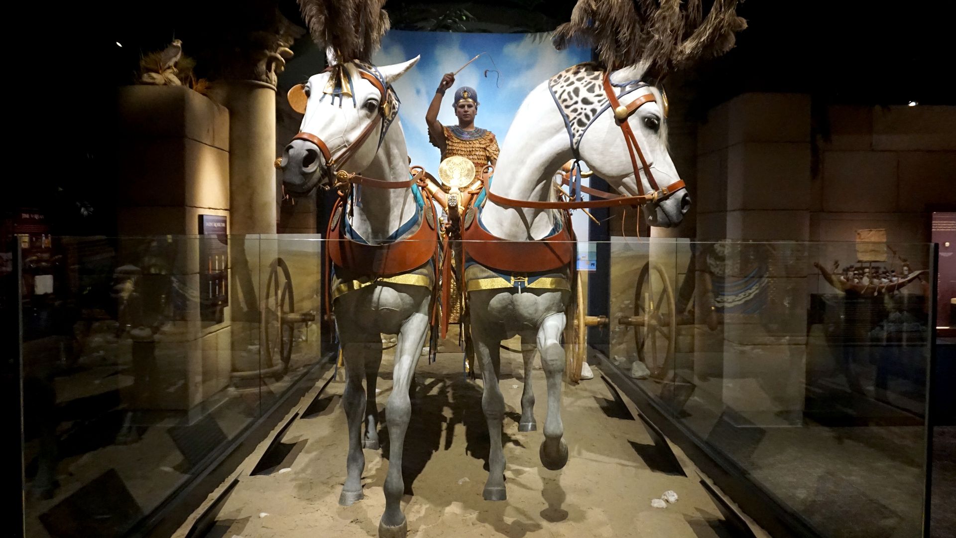 The Tutankhamun Driving a Chariot replica in the Crossroads of Civilization exhibit at the Milwaukee Public Museum in Milwaukee, Wisconsin (United States).