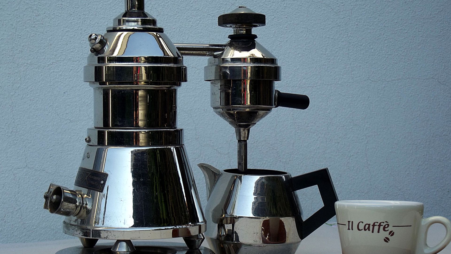 Old electric coffee machine exterior - Produced by Velox in Ferrara (Italy) in 1940