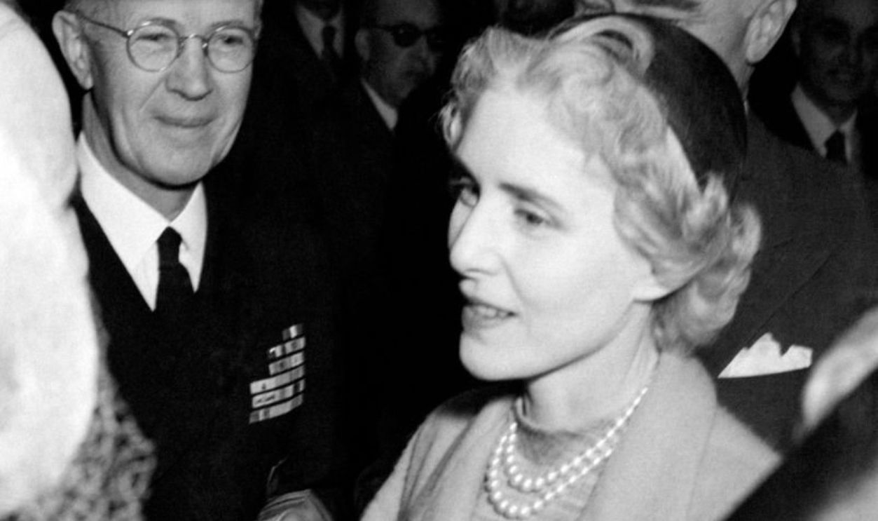 American ambassadress in Italy Clare Boothe Luce receiving a bunch of flowers. 1950s