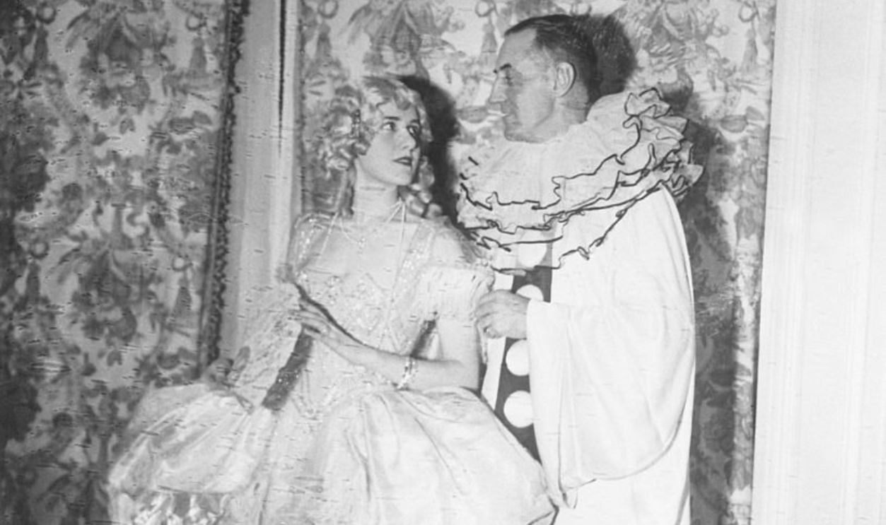 Clare and George T. Brokaw and a costume party, she in an old-fashioned corseted gown, he dressed as a clown. After six years of marriage, she would leave him, eventually becoming known as Clare Boothe Luce.