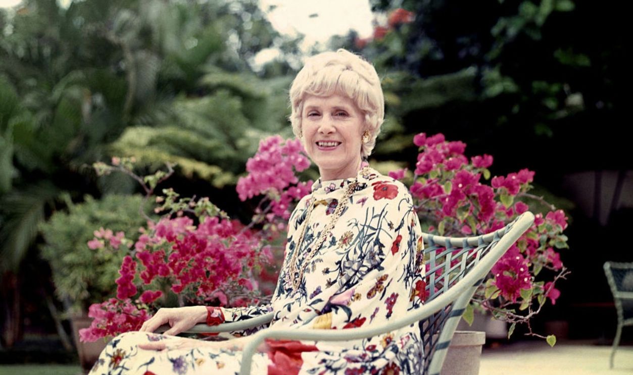 Portrait of American retired politician & diplomat Clare Boothe Luce (1903 - 1987) as she poses outdoors, Honolulu, Hawaii, circa 1971.