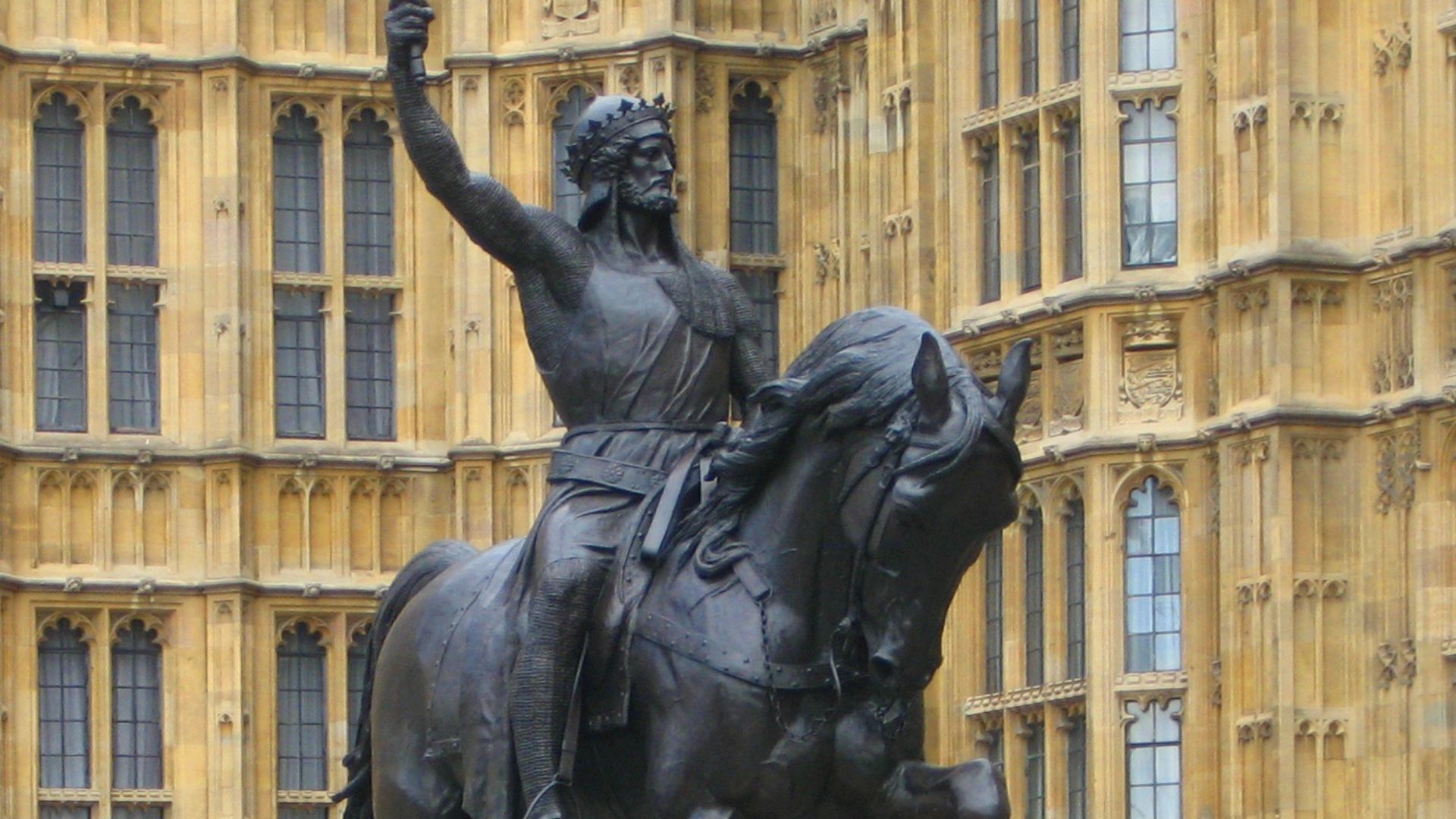 Richard The Lion Heart astride his mount in a place of honour next to Parliament