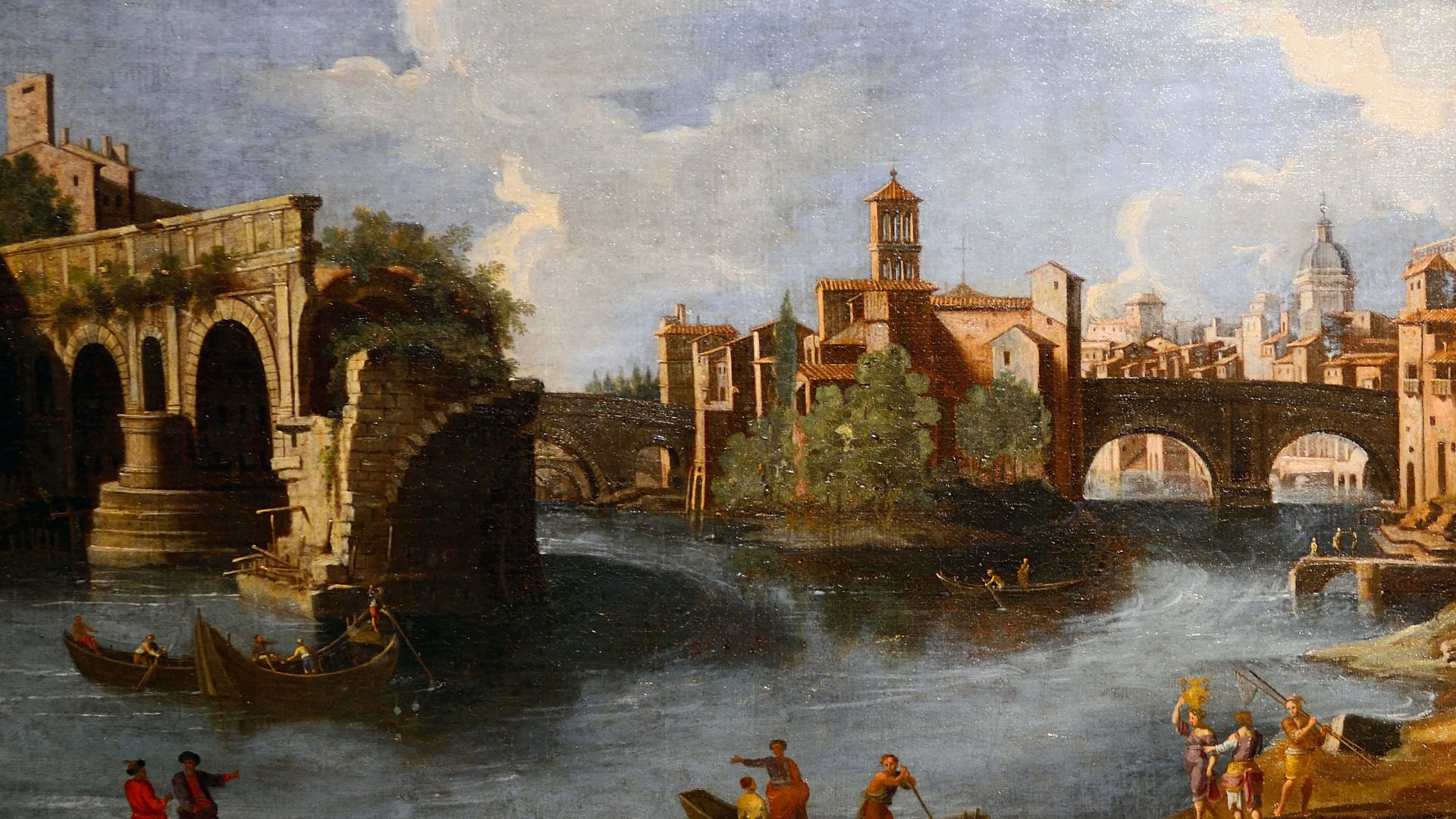Panorama of the Tiber with the broken bridge