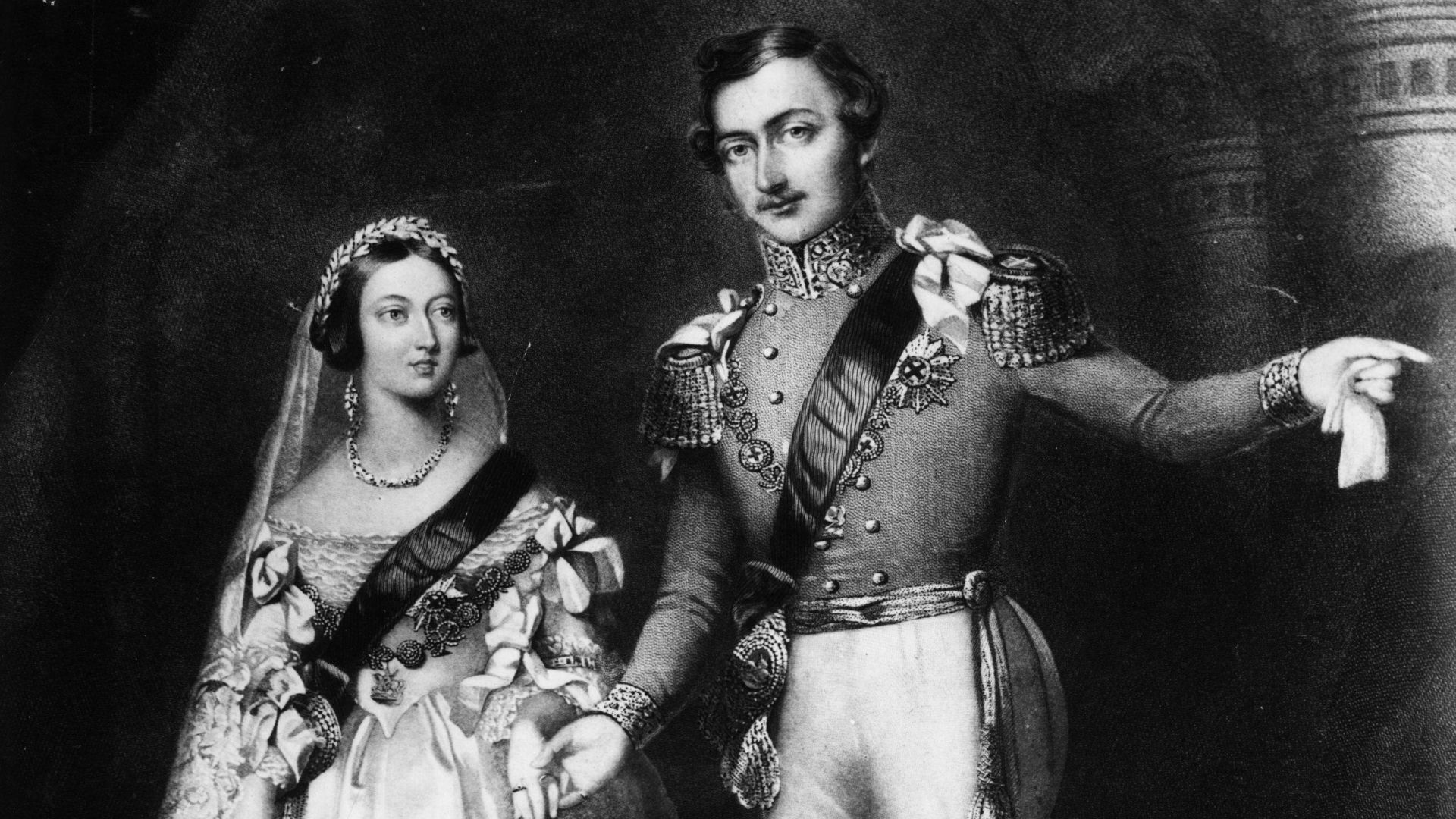 10th February 1840: Queen Victoria (1819 - 1901) and Prince Albert (1819 - 1861) on their return from the marriage service at St James's Palace, London. Original Artwork: Engraved by S Reynolds after F Lock.