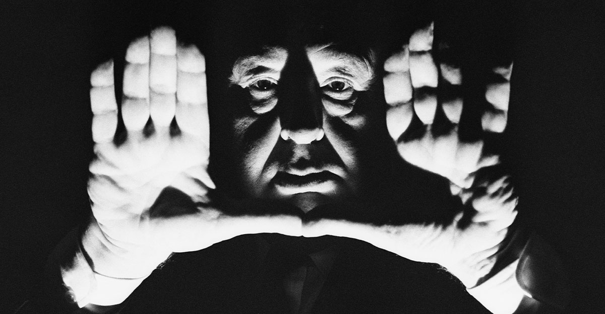Alfred Hitchcock's shadowed face