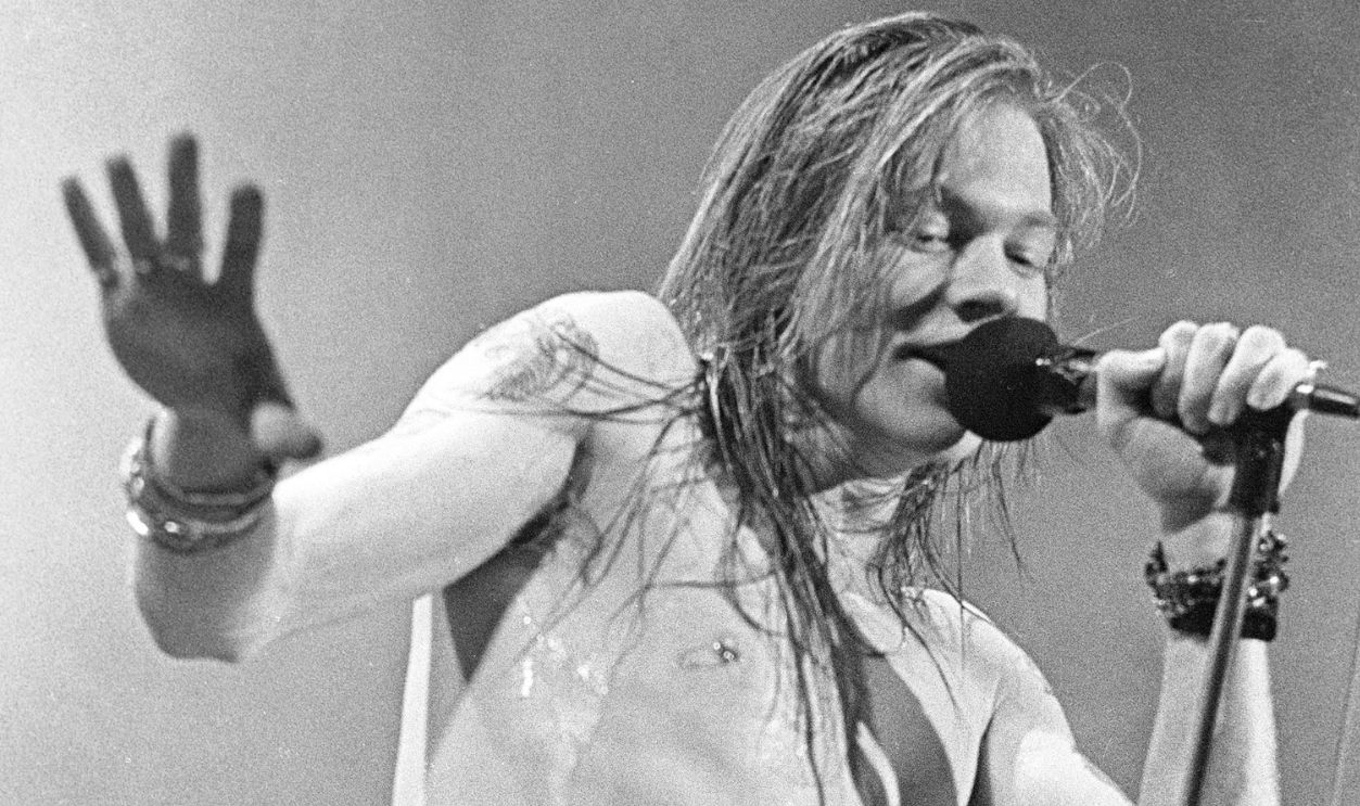 American musician Axl Rose, of the group Guns 'n' Roses, performs in concert at the Ritz, New York, New York, February 2, 1988.