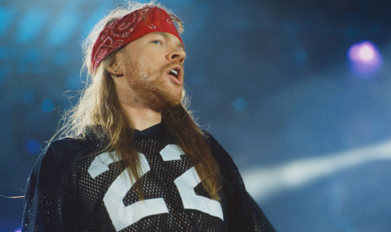 American singer-songwriter Axl Rose of rock group Guns N' Roses performs at the Freddie Mercury Tribute Concert, Wembley Stadium, London, 20th April 1992.