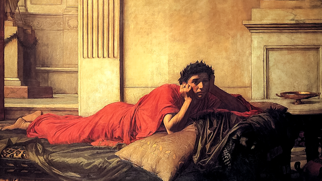 Emperor Nero of Rome painting, in red clothes