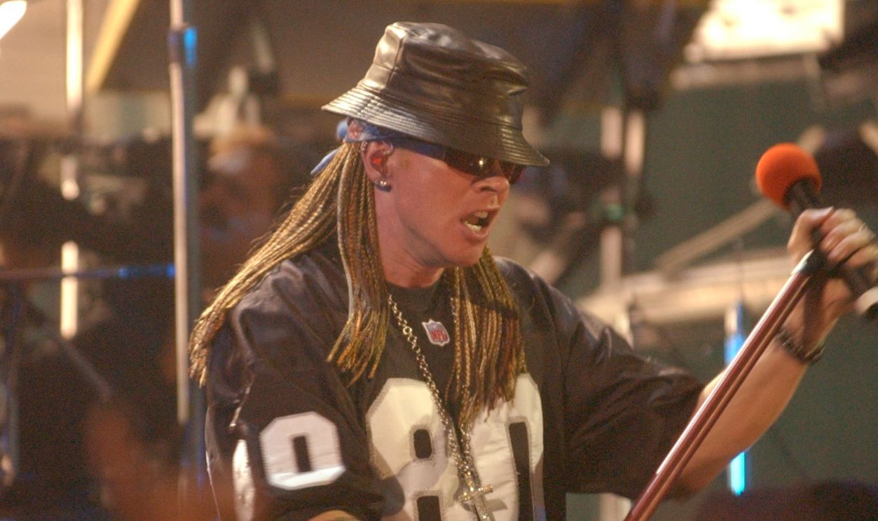 Axl Rose and Guns N' Roses performing at the 2002 MTV Video Music Awards at Radio City Music Hall in New York City, August 29, 2002. 