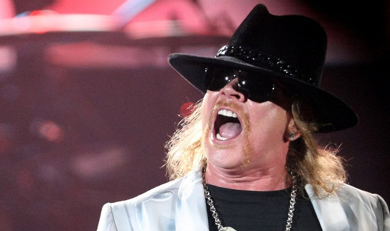 BRASILIA, BRAZIL - MARCH 07: Axl Rose ,of the US band Gun's Roses, performs during their concert part of the Chinese Democracy Tour at the Mane Garrincha Stadium on March 7, 2010 in Brasilia, Brazil.