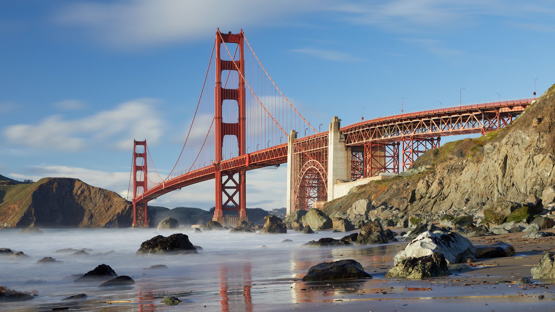 Golden Gate Bridge as seen from Marshall’s Beach, Presidio of San Francisco, in March 2018