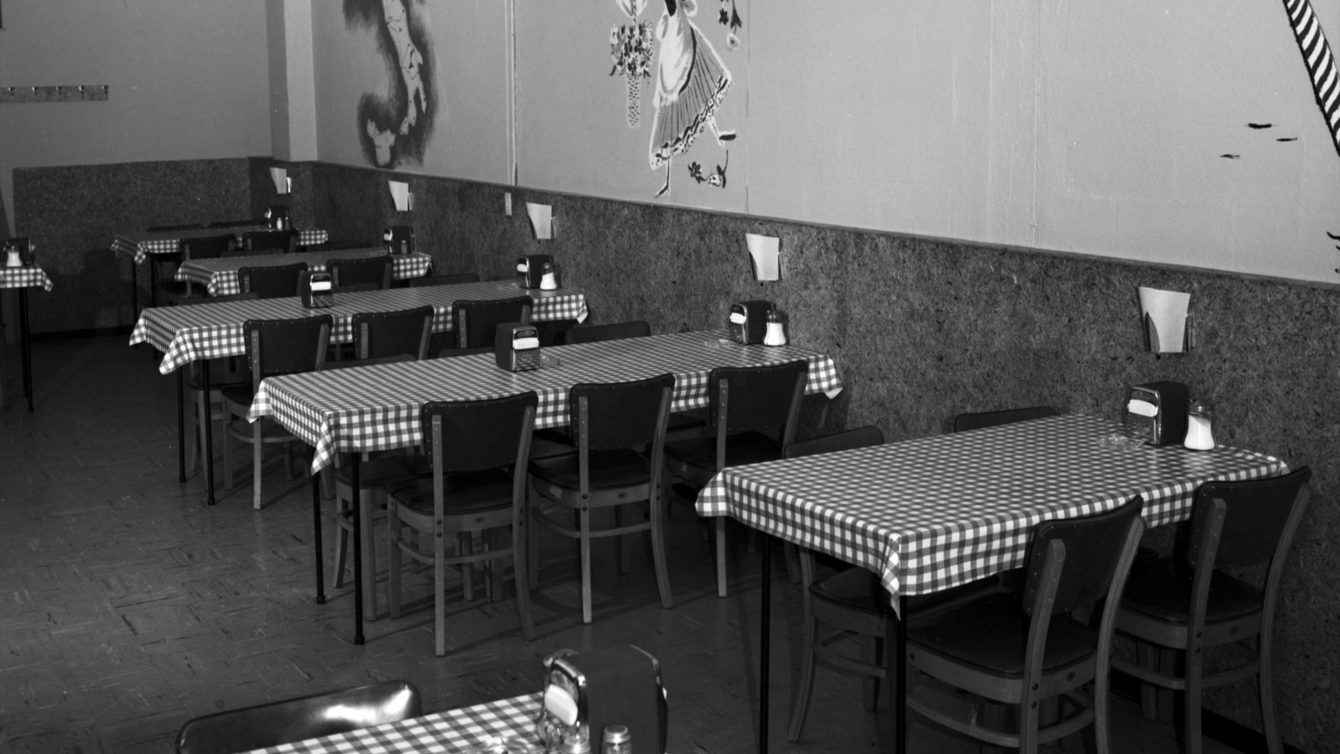 Pizza Haven dining room, SW 153rd Street and Ambaum Blvd SW, Burien, Washington, circa 1958.