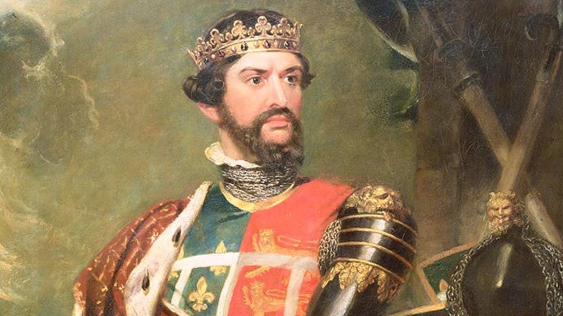The guy who in portrait is Edward the Black Prince, known as the father of Richard II