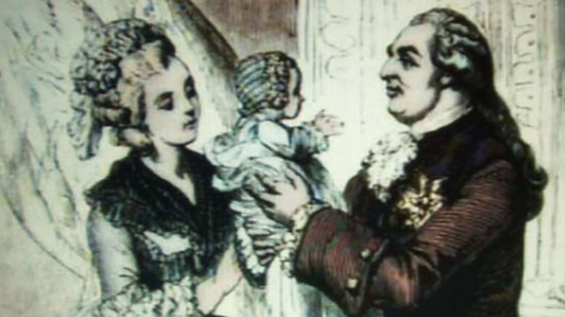 Queen Marie Antoinette of France and her husband King Louis XVI. of France with their first child Princess Marie Therese Charlotte of France, 1778