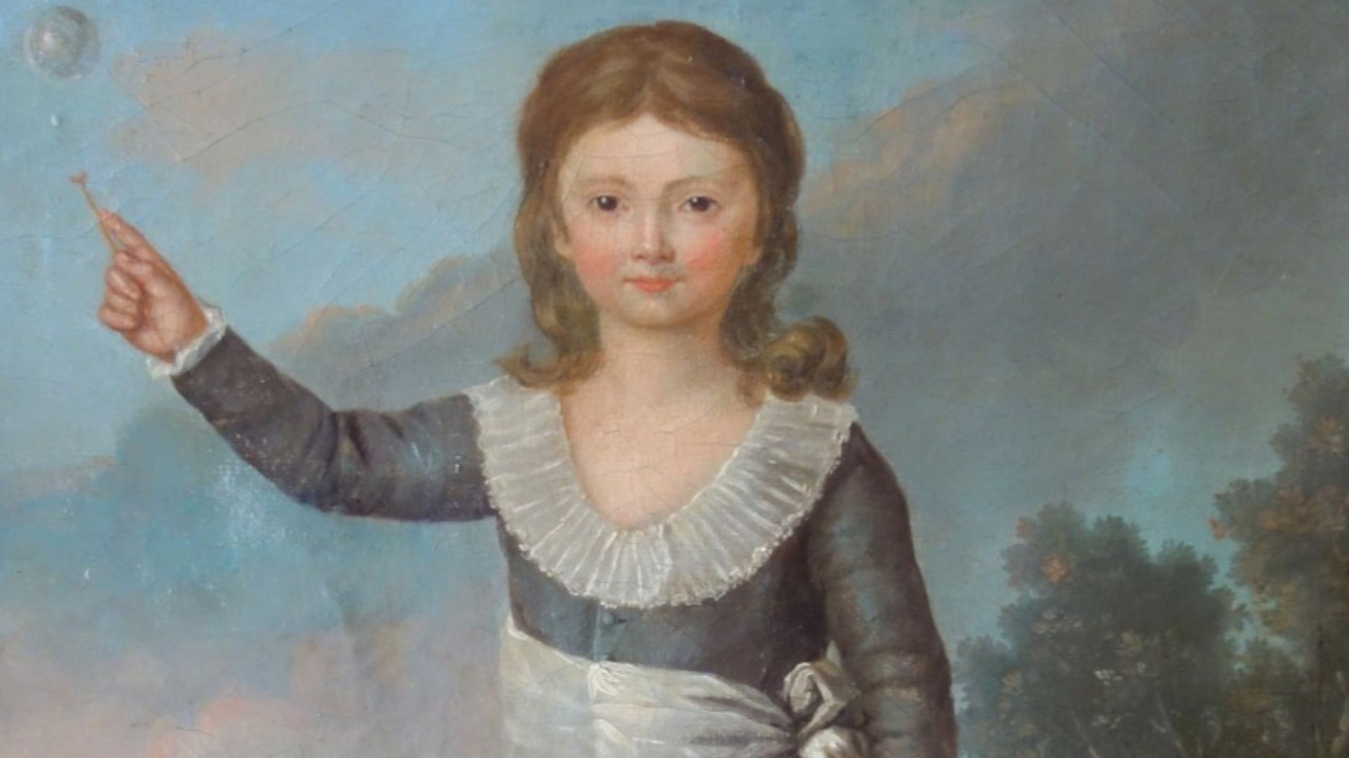 Louis-Joseph est représenté debout dans une attitude un peu raide imposée par le port d'un corset. Il tient un tube d'où vient de sortir une bulle de savon. 
Le portrait se rapproche du portrait peint par Dagoty : c'est un portrait intime, le jeune prince