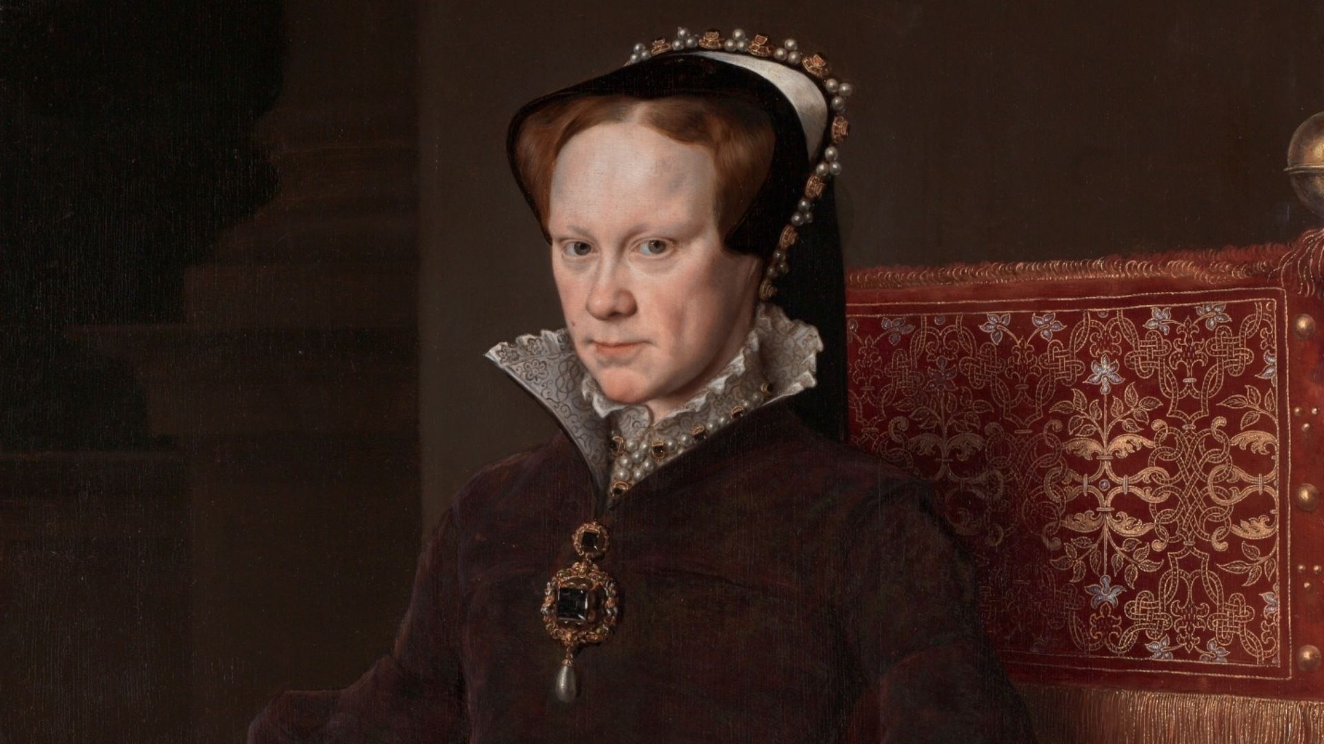 Retrato de la reina María I de Inglaterra (1516-1558), más conocida como María Tudor, que fue hija del rey Enrique VIII de Inglaterra y de la reina Catalina de Aragón y reina consorte de España por su matrimonio con Felipe II, hijo del emperador Carlos I 