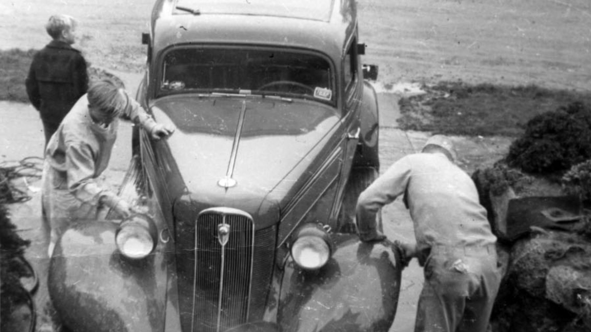 Family washing car, West Seattle, 1960