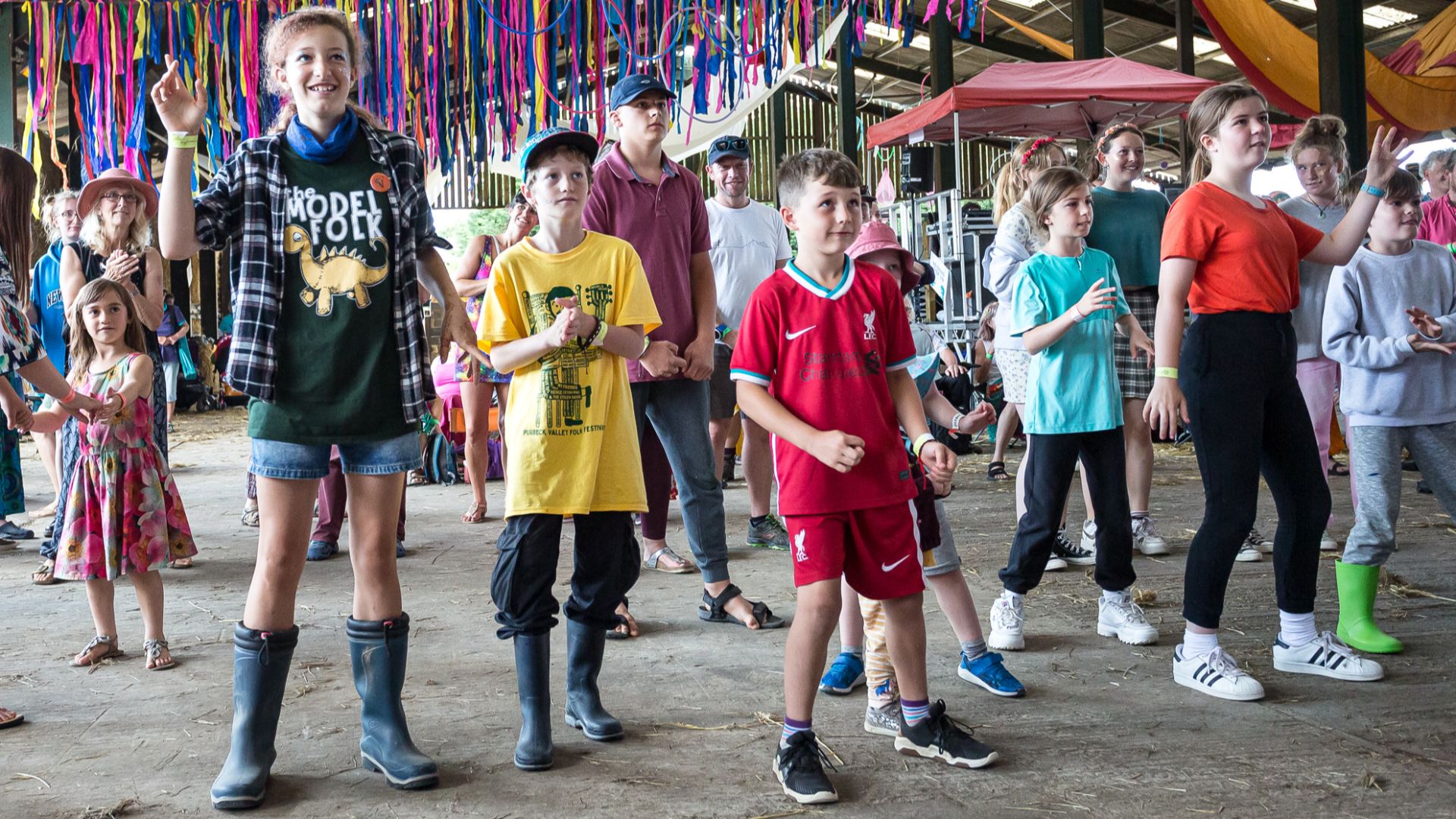 Musical Statues on Sunday morning at Purbeck Valley Folk Festival, Dorset, 2021.