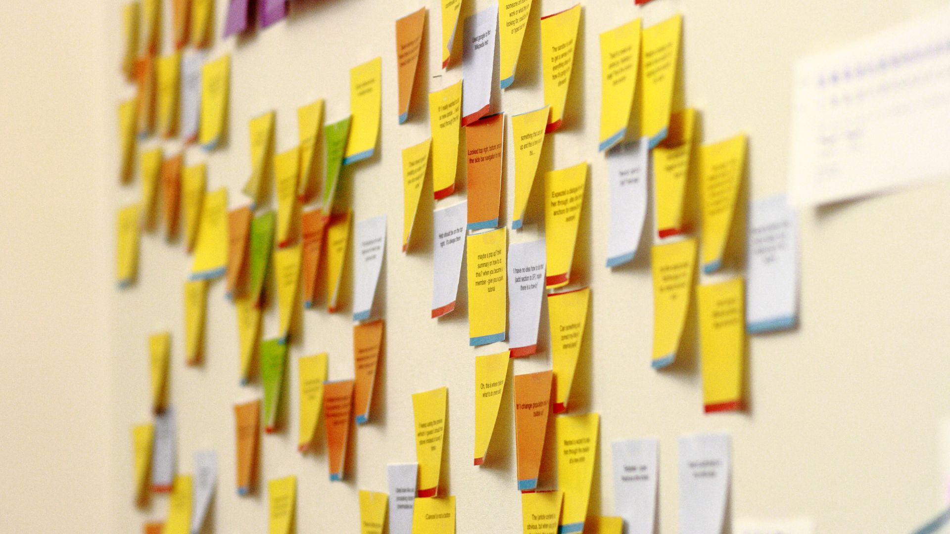 Sticky notes on the wall of the Wikimedia Foundation office