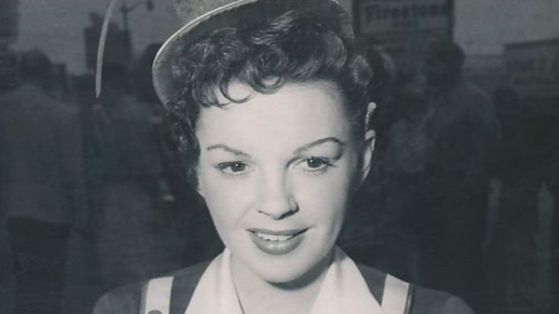 Judy Garland during filming in a drive-in restaurant for her role in the WB film A Star is Born.