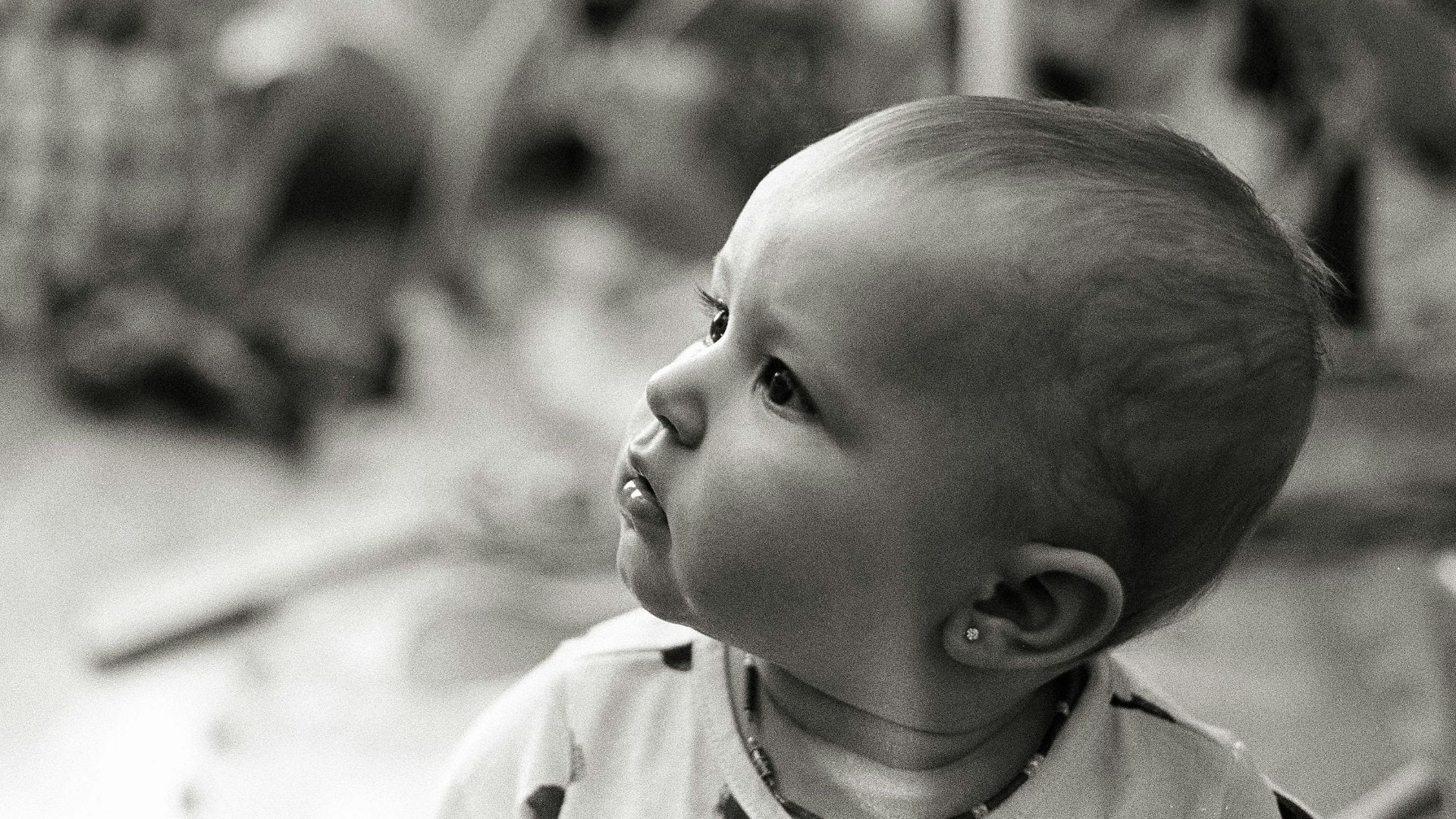 grayscale photo of baby
