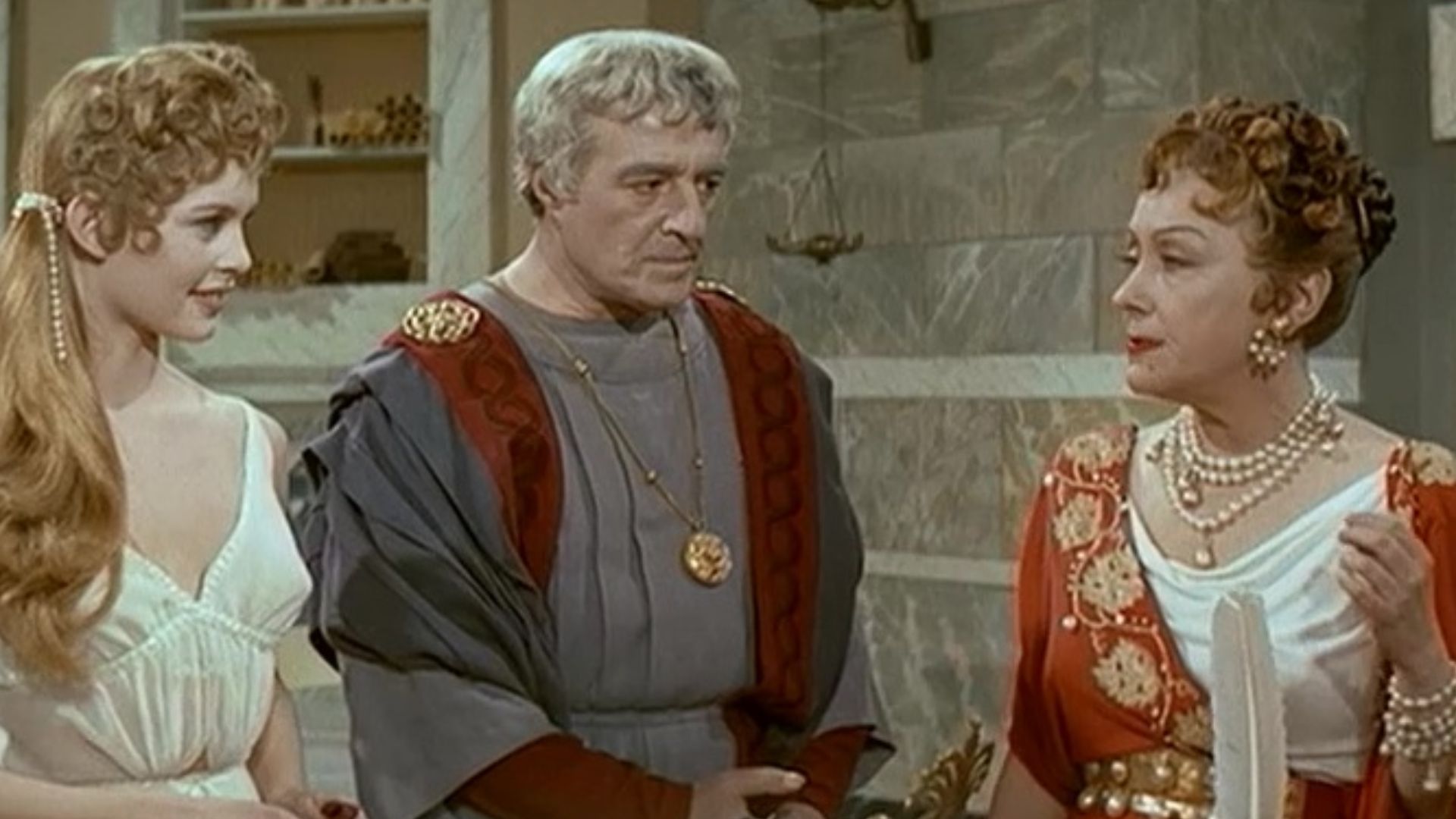 Brigitte Bardot, Vittorio De Sica, and Gloria Swanson in Nero's Weekend (1956), aka Nero's Mistress.