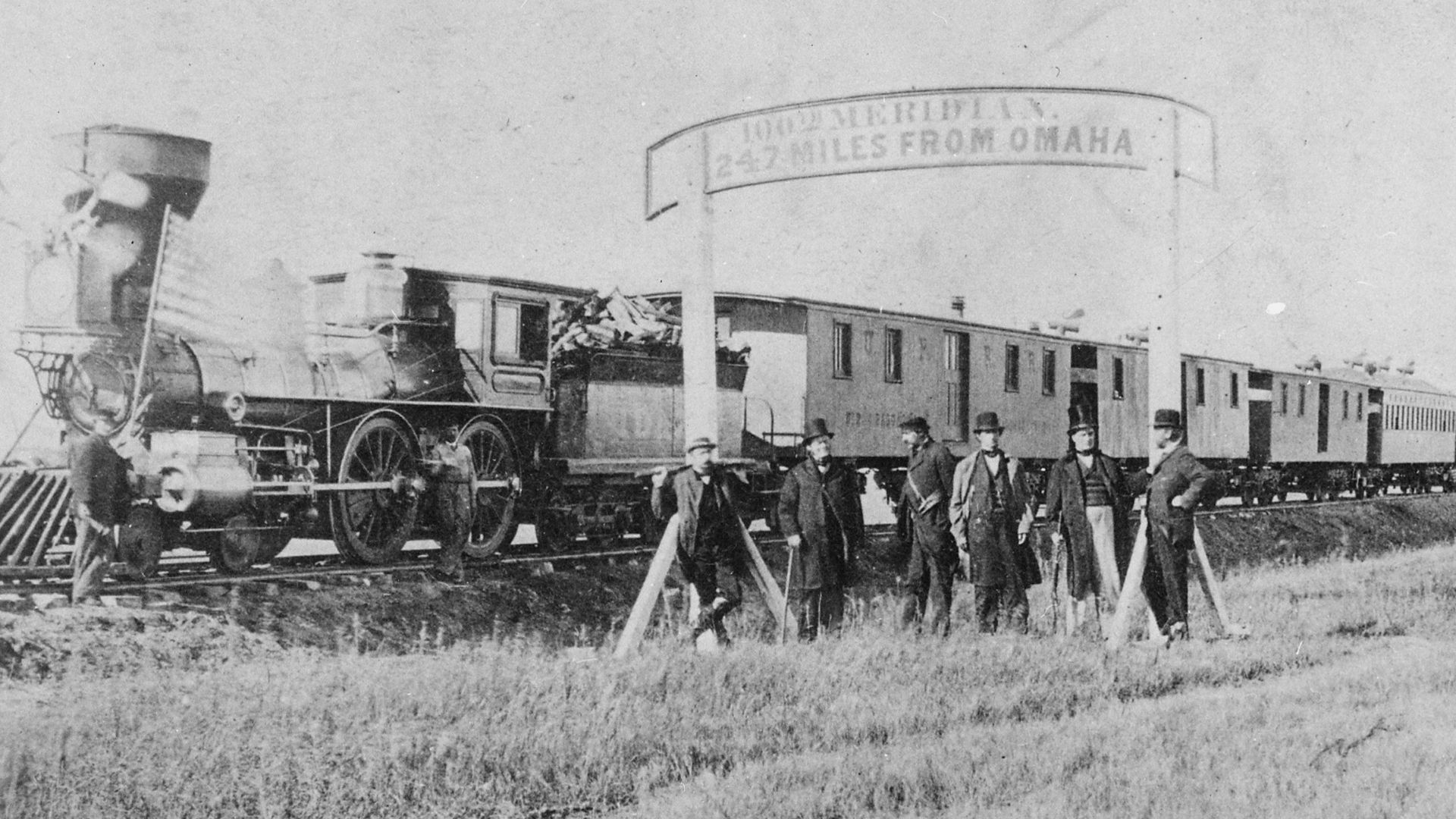 File:Directors of the Union Pacific Railroad on the 100th meridian approximately 250 miles west of Omaha, Nebr. Terr. The tra - NARA - 530892.jpg