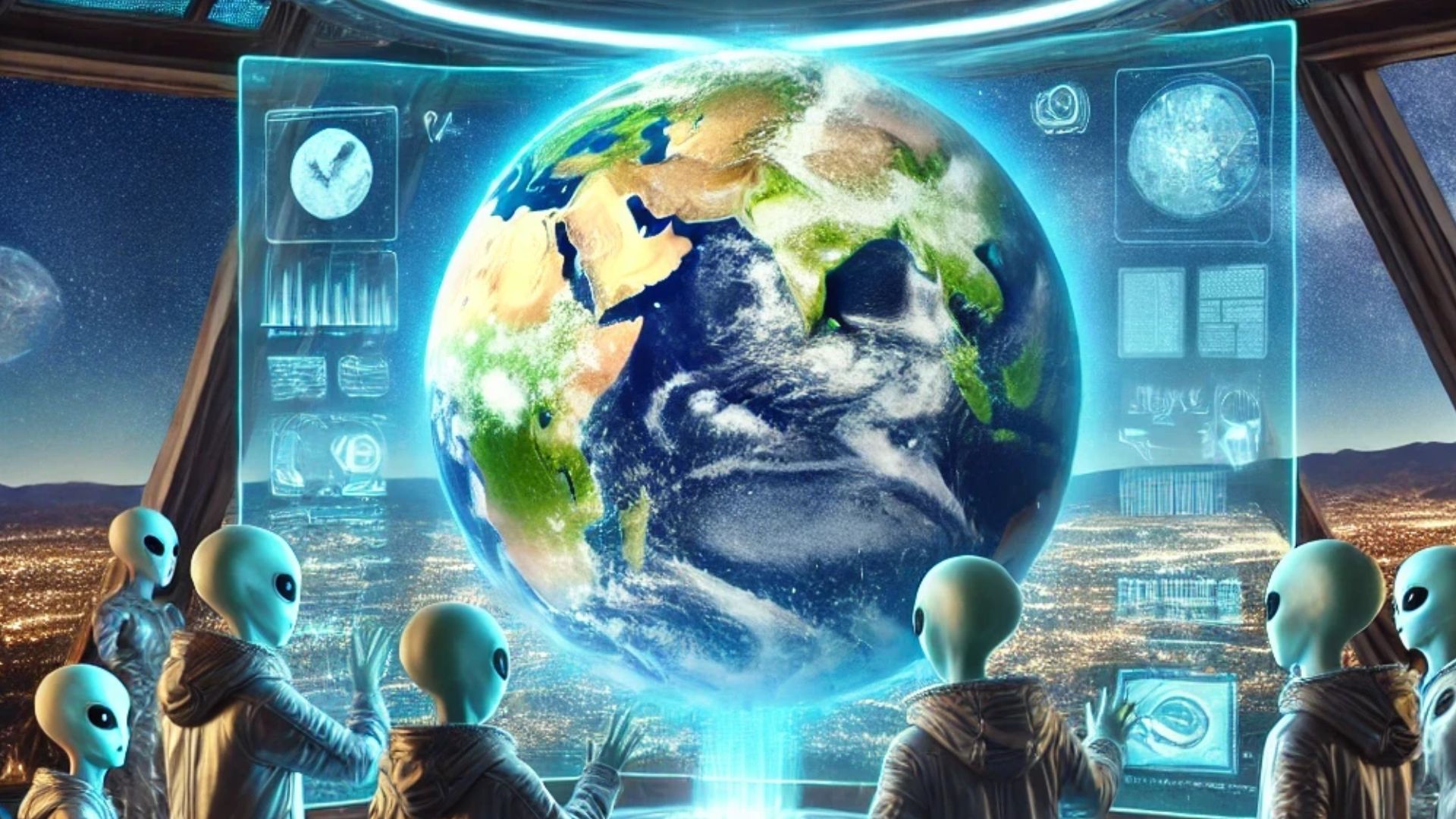 A few aliens observe Earth by using their space telescope located somewhere in our solar system.