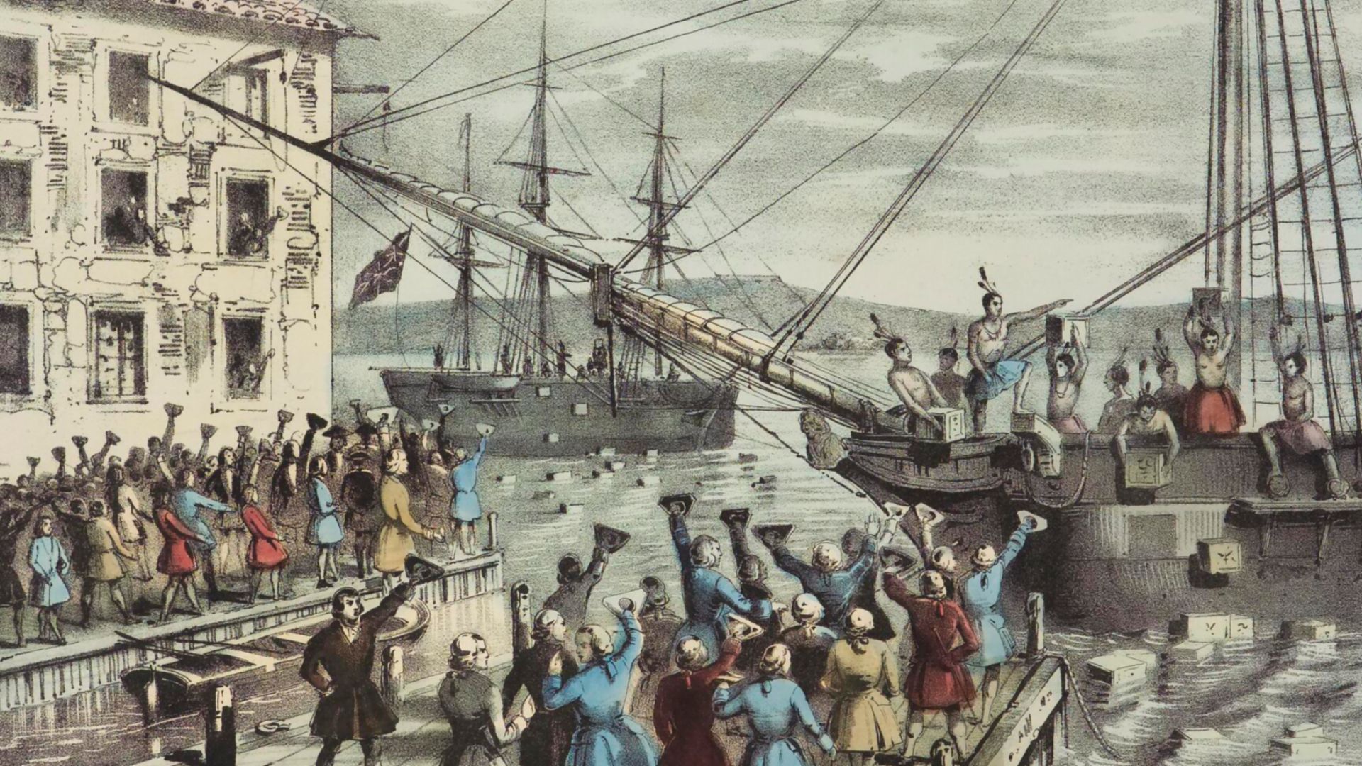 File:Boston Tea Party Currier colored.jpg