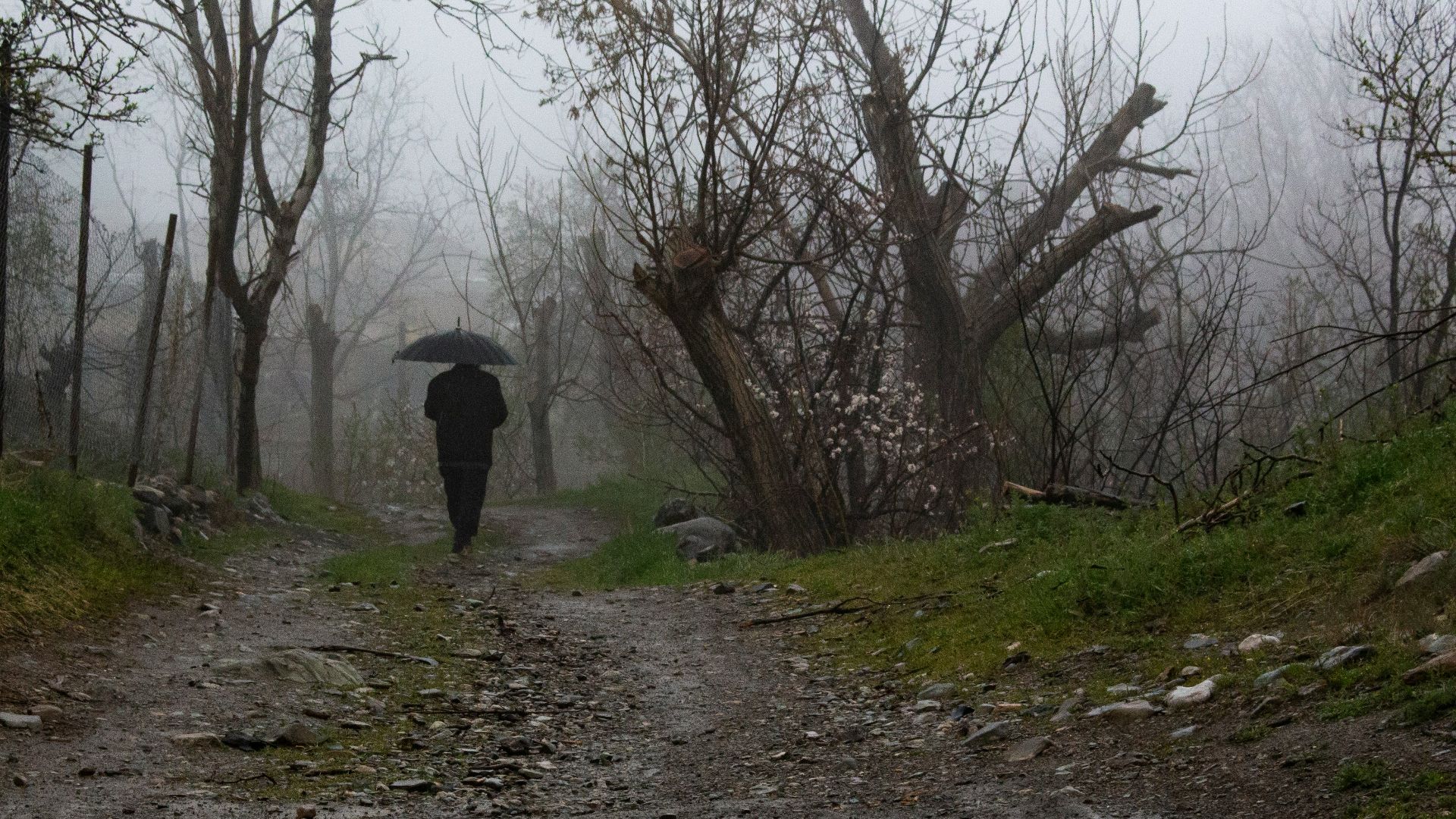 person in black jacket walking on dirt road