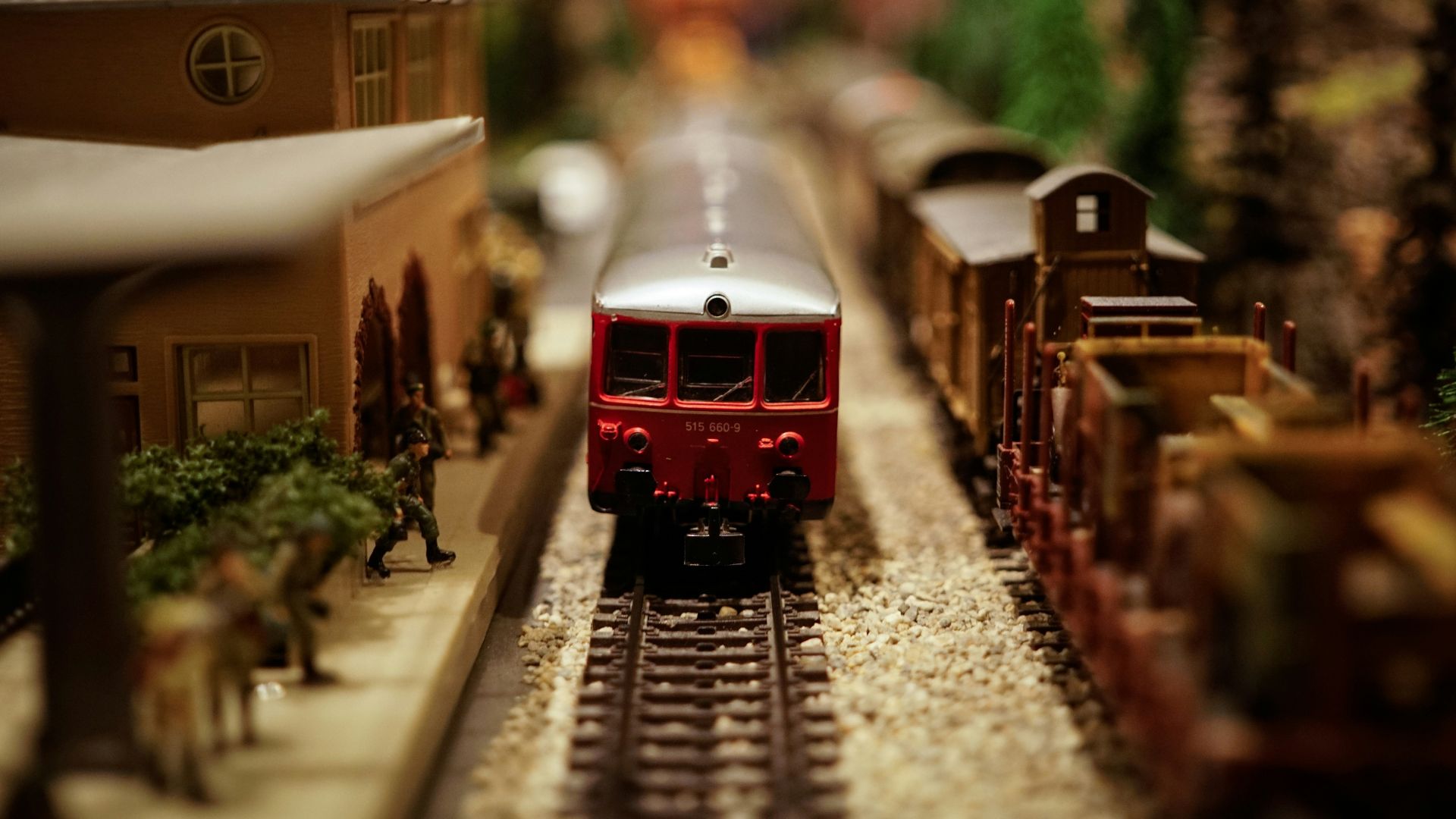 red and gray train miniature