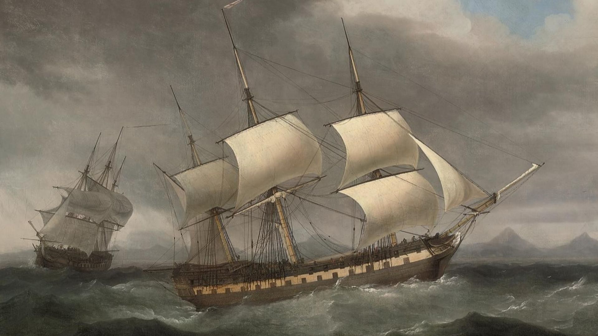 File:The East India Company's ship Alnwick Castle in two positions off a mountainous shore, Thomas Whitcombe.jpg