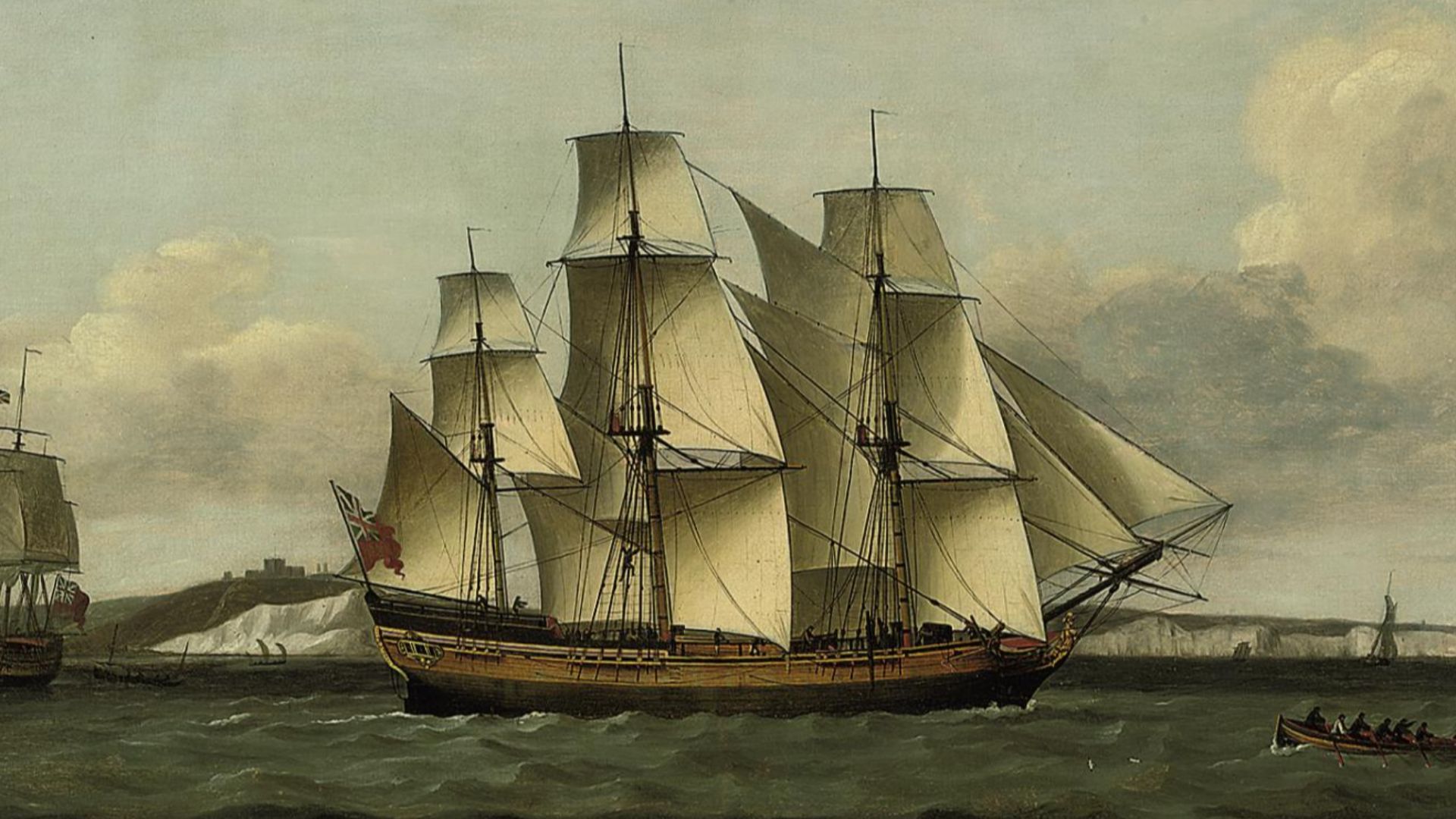 File:Thomas Luny - The British merchantman Tyson in three positions off Dover, in-bound for London and requesting a pilot (1785).jpg
