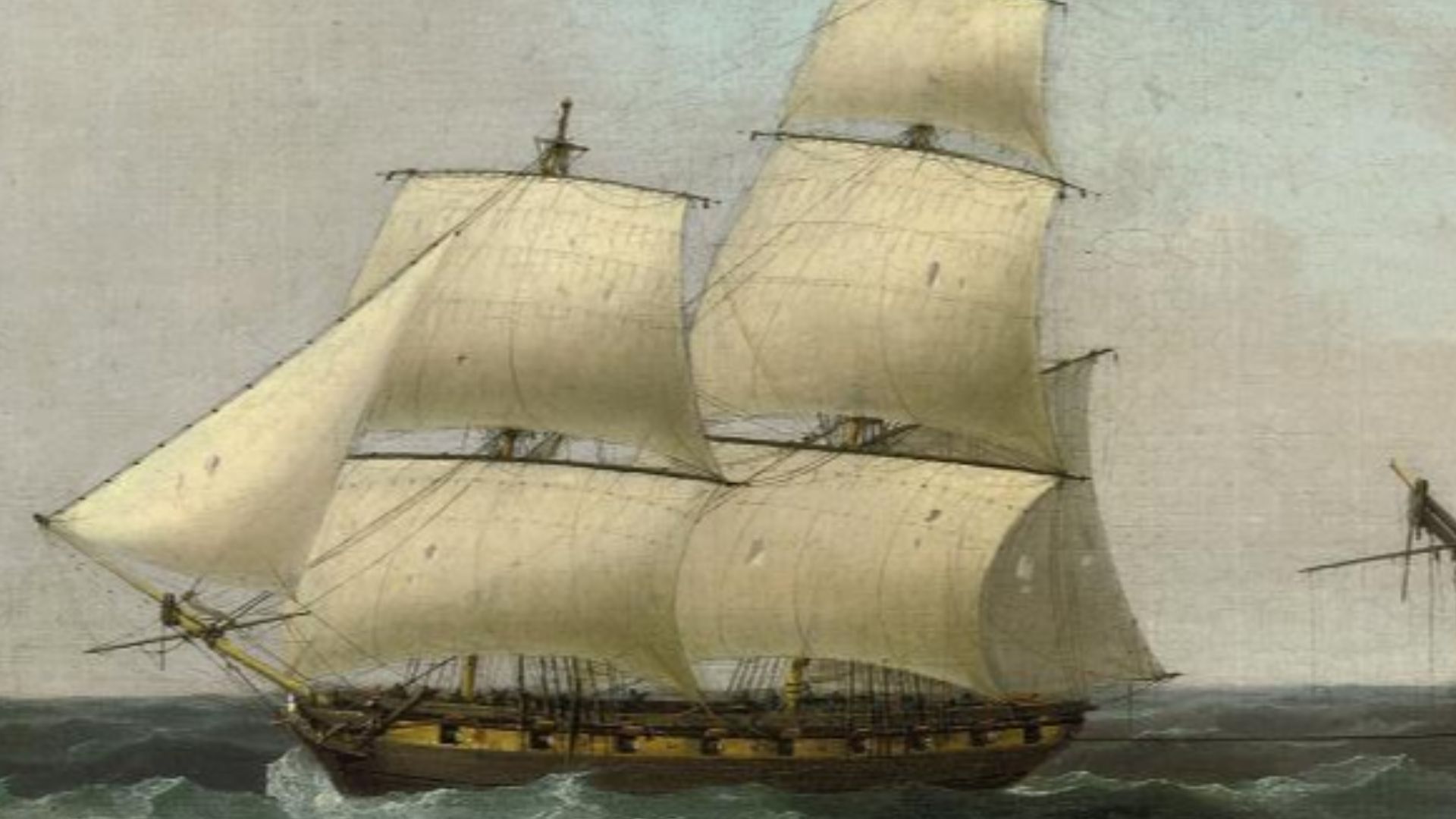 File:Thomas Whitcombe - A dismasted '74' under tow by a battle-scarred sloop.jpg