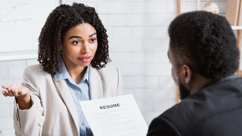 Portrait Photo of a woman during a job interview in office