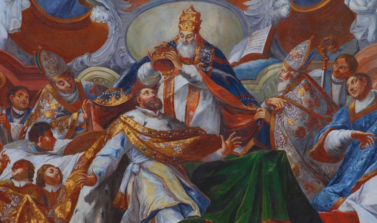 Gettyimages - 959928910, The Imperial Coronation Of Charles The Great By Pope Leo Iii In 800 The Imperial Coronation of Charles the Great by Pope Leo III in 800, 1724. Found in the Collection of Benediktinerabtei Ottobeuren.